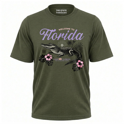 Welcome to Florida Alligator Retro Floral Summer Shirt