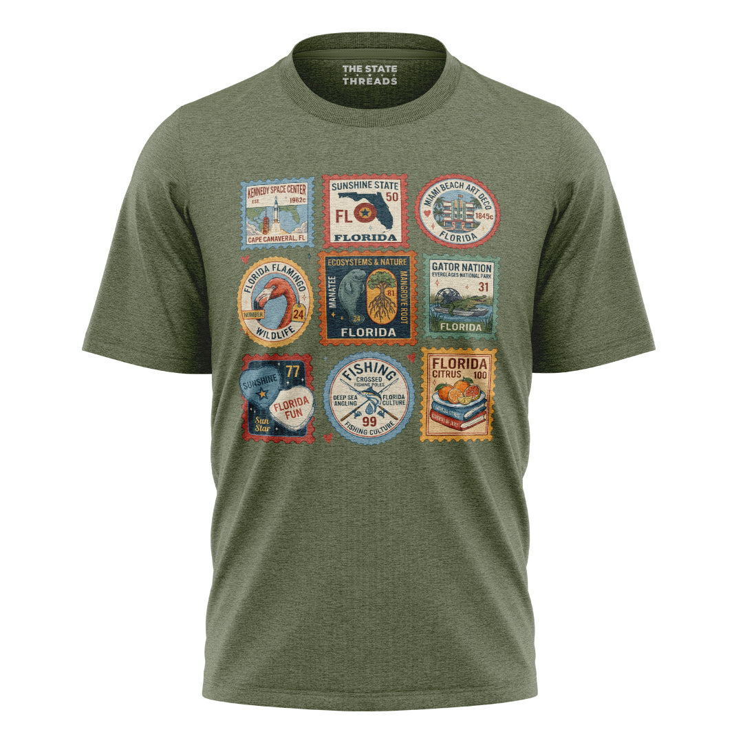 Florida Vintage Stamp Collage Sunshine State Travel Shirt