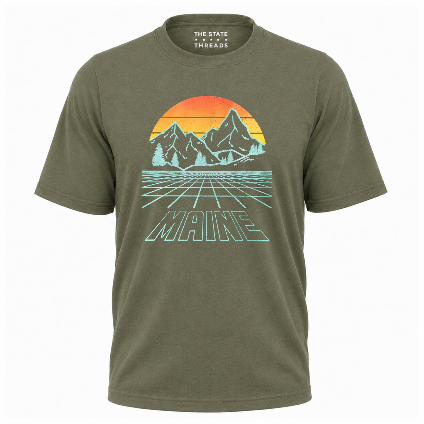 Maine Retro Mountain Sunset Grid Landscape Shirt