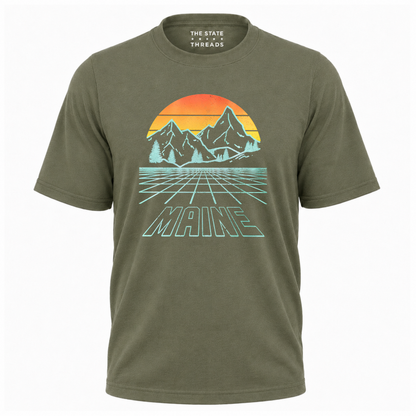Maine Retro Mountain Sunset Grid Landscape Shirt