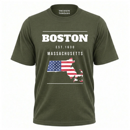 Boston Massachusetts Flag Map State Pride Shirt