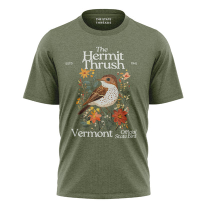 Vermont Hermit Thrush State Bird Vintage Floral Shirt