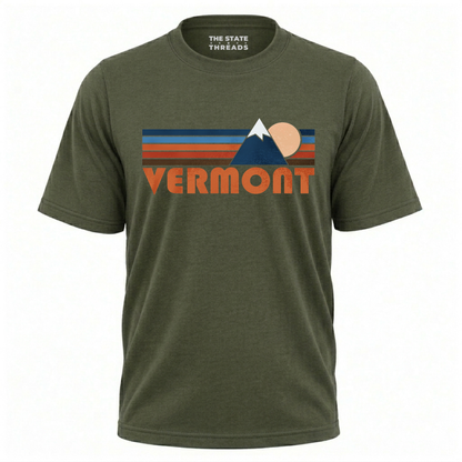 Vermont Green Mountain Retro Sunset Mountain Adventure Shirt