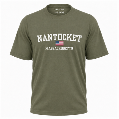 Massachusetts Nantucket American Flag Vintage Sporty Shirt