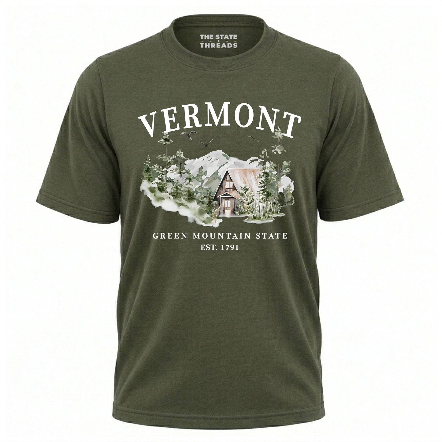 Vermont Green Mountain State A-Frame Cabin Nature Shirt