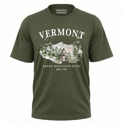 Vermont Green Mountain State A-Frame Cabin Nature Shirt