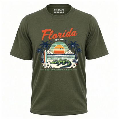 Florida Sunshine State Alligator Retro Sunset Beach Shirt