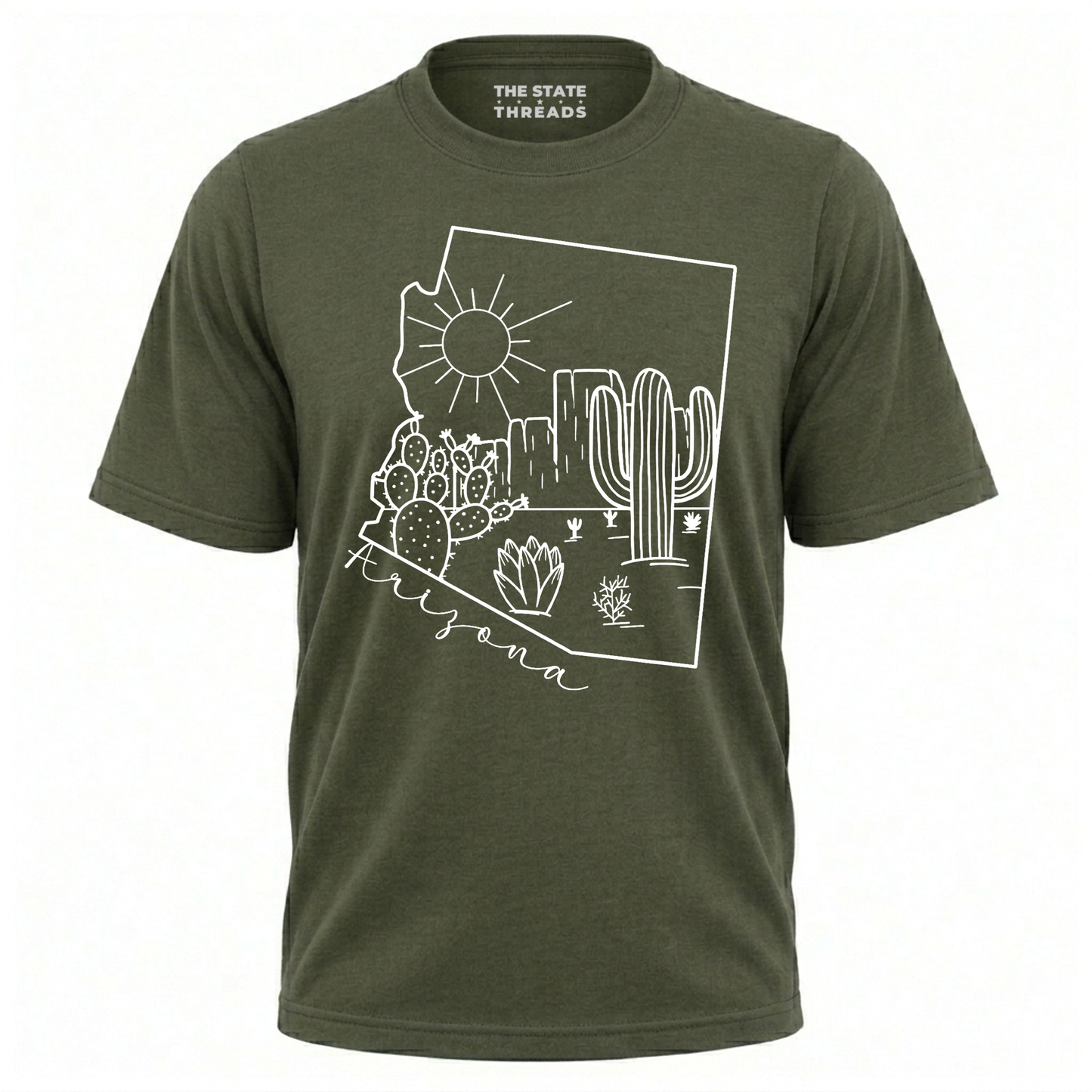 Arizona State Map Cactus Line Art Desert Shirt