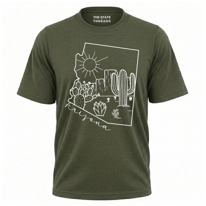 Arizona State Map Cactus Line Art Desert Shirt