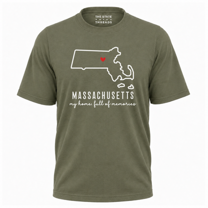 Massachusetts State Map Home Heart Outline Pride Shirt