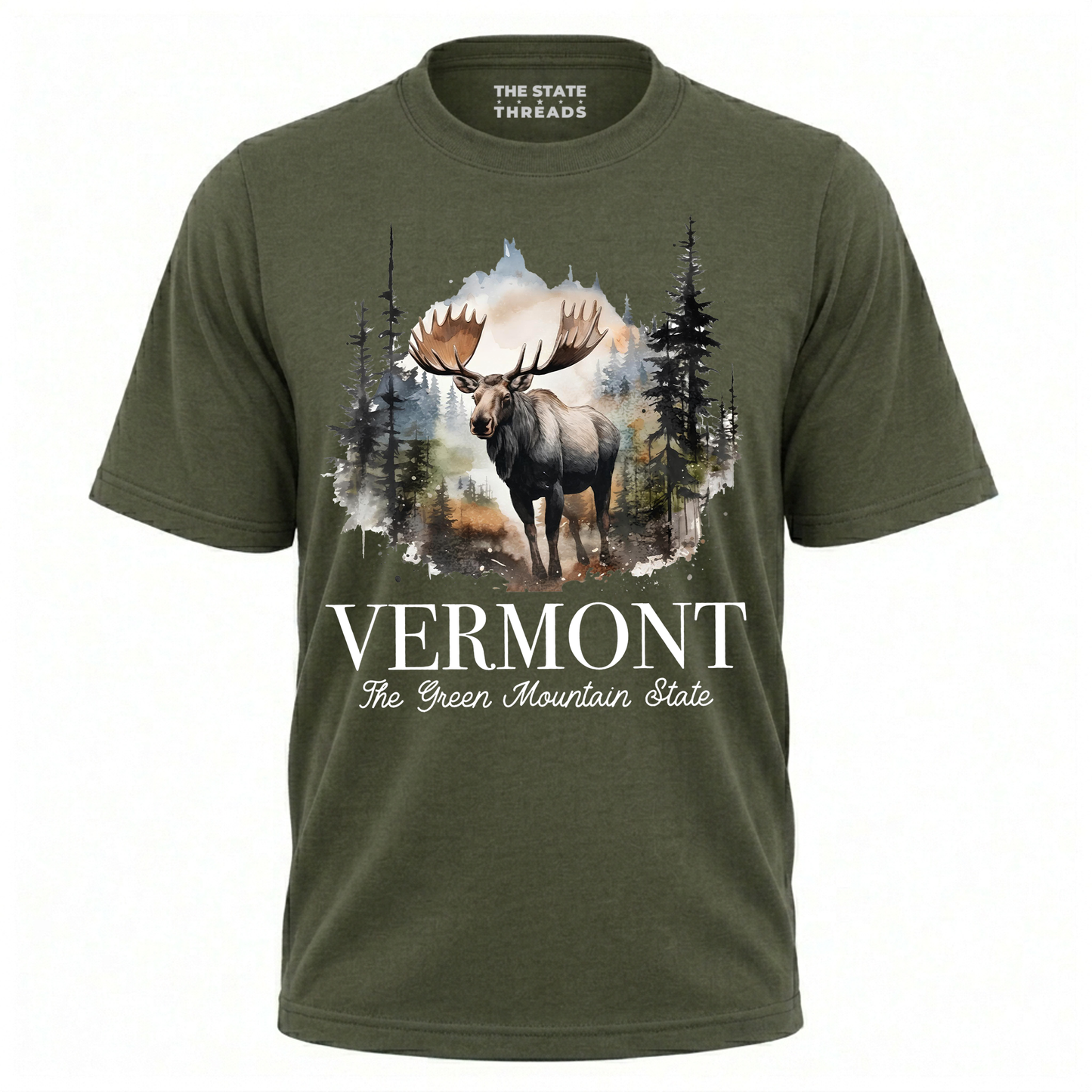 Vermont Watercolor Moose Forest Mountain State Pride Shirt