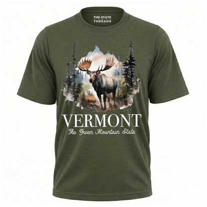 Vermont Watercolor Moose Forest Mountain State Pride Shirt
