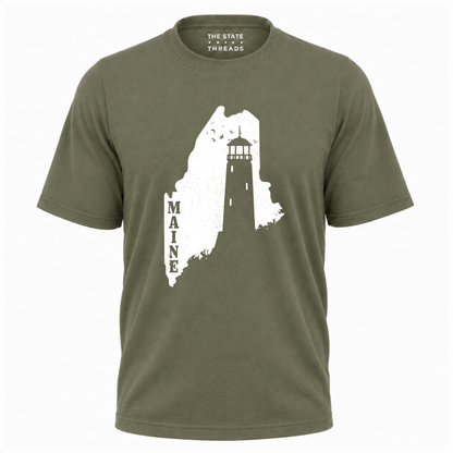 Maine Vintage Coastal Lighthouse Distressed Graphic Shirt