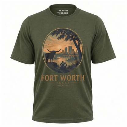 Fort Worth Texas Longhorn Skyline Western Shirt