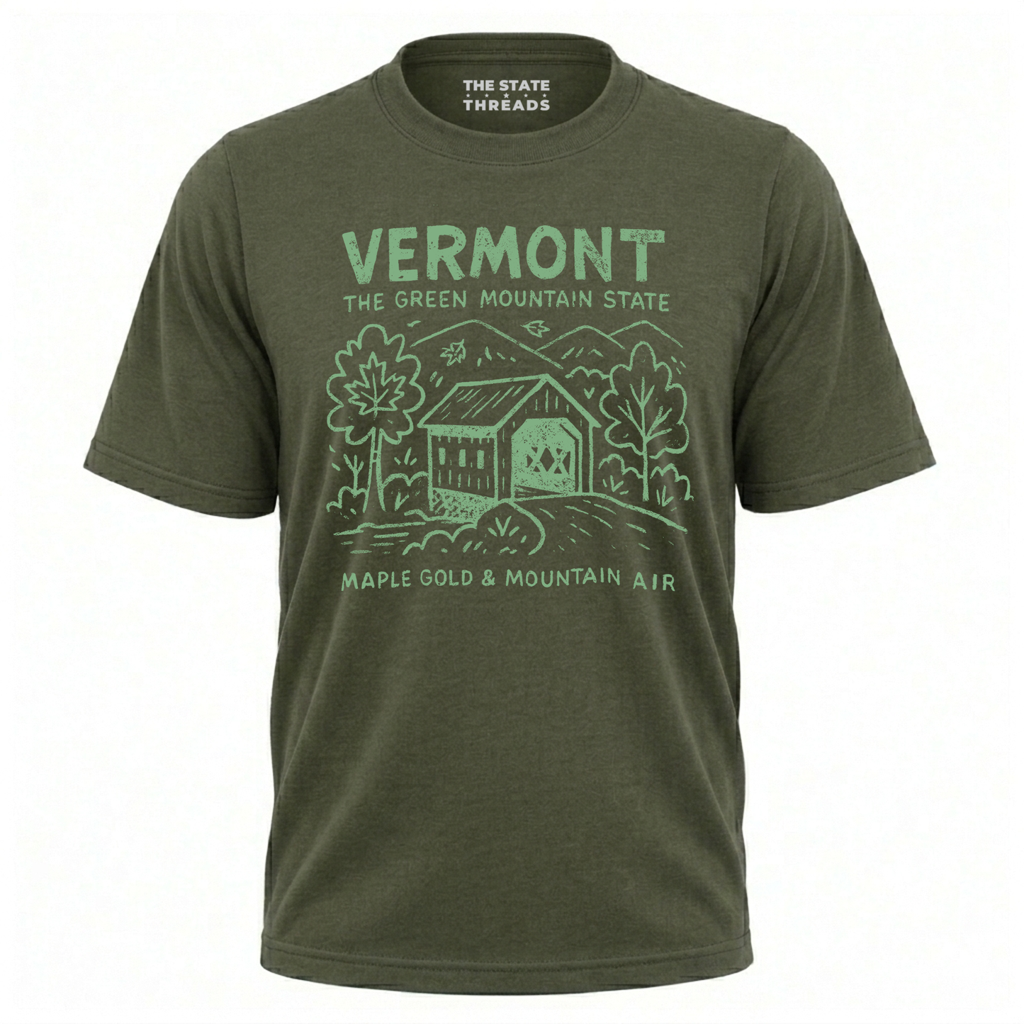 Vermont Green Mountain State Maple Gold Covered Bridge Shirt