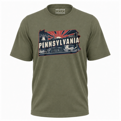 Pennsylvania Retro State Map Landmark Sunset Shirt