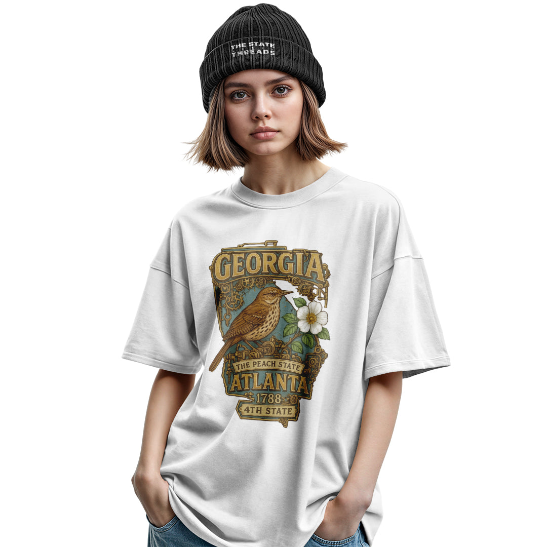 Georgia Steampunk State Bird Flower Peach State Shirt