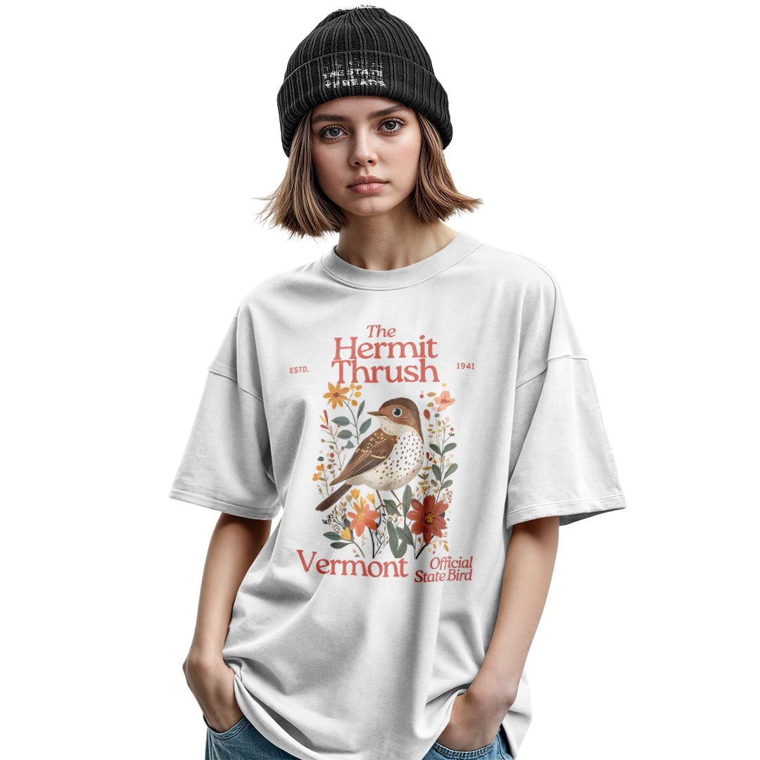 Vermont Hermit Thrush State Bird Vintage Floral Shirt