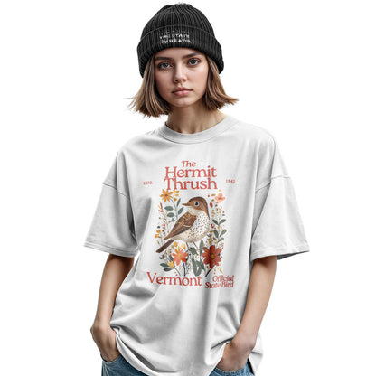 Vermont Hermit Thrush State Bird Vintage Floral Shirt