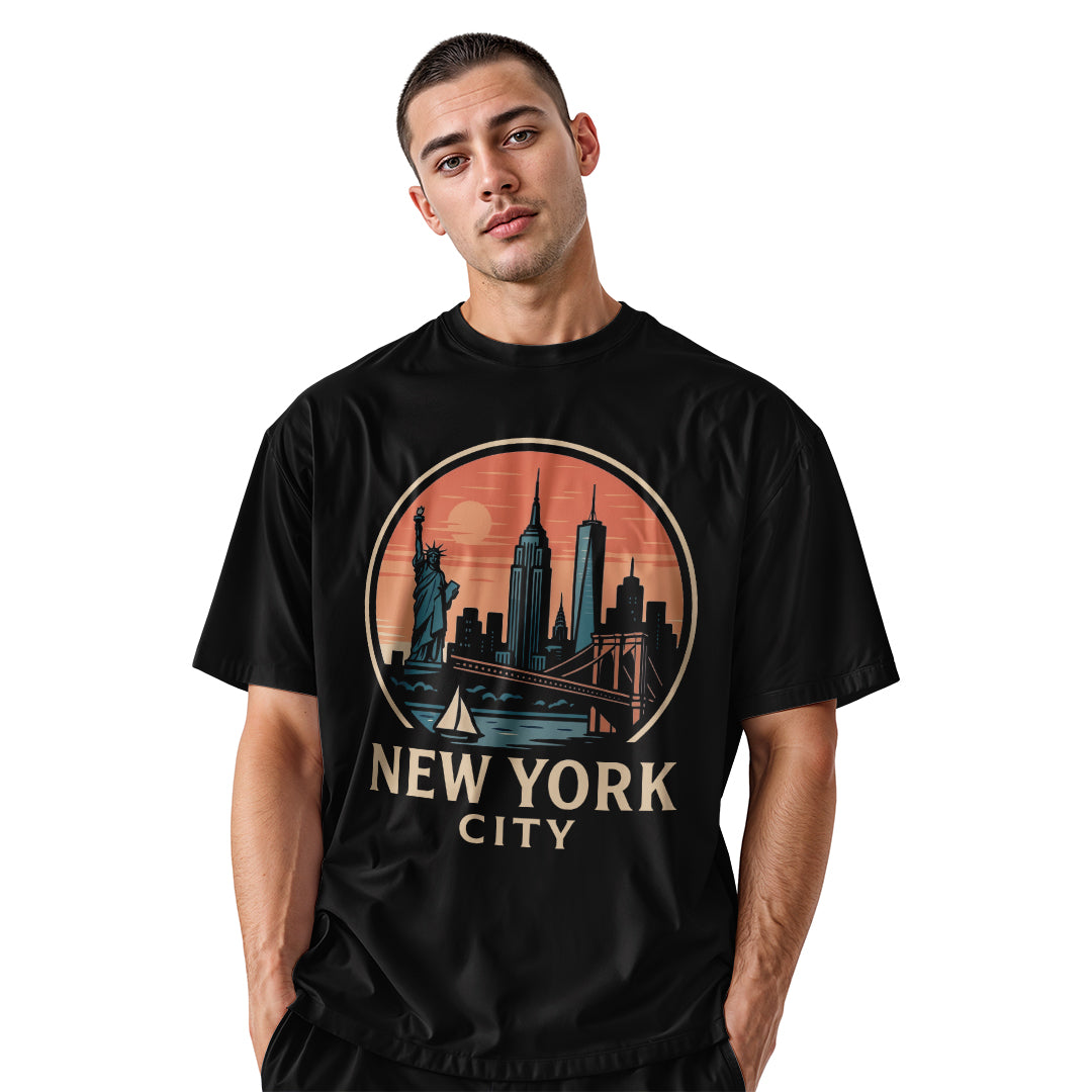 New York City Retro Sunset Circle Badge Shirt