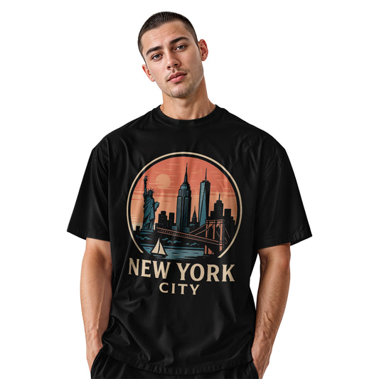 New York City Retro Sunset Circle Badge Shirt