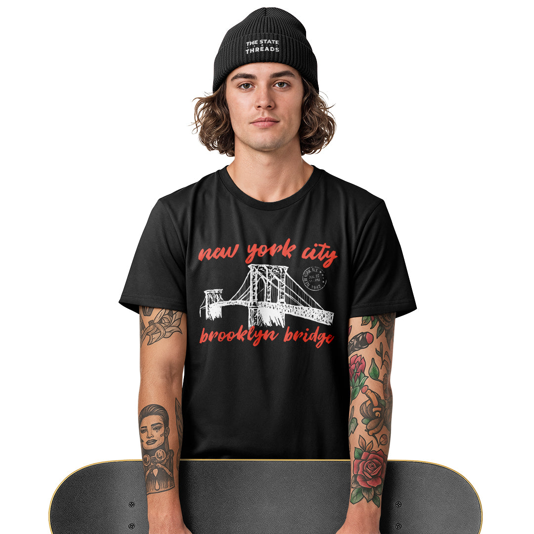 New York City Brooklyn Bridge Vintage Postcard Shirt
