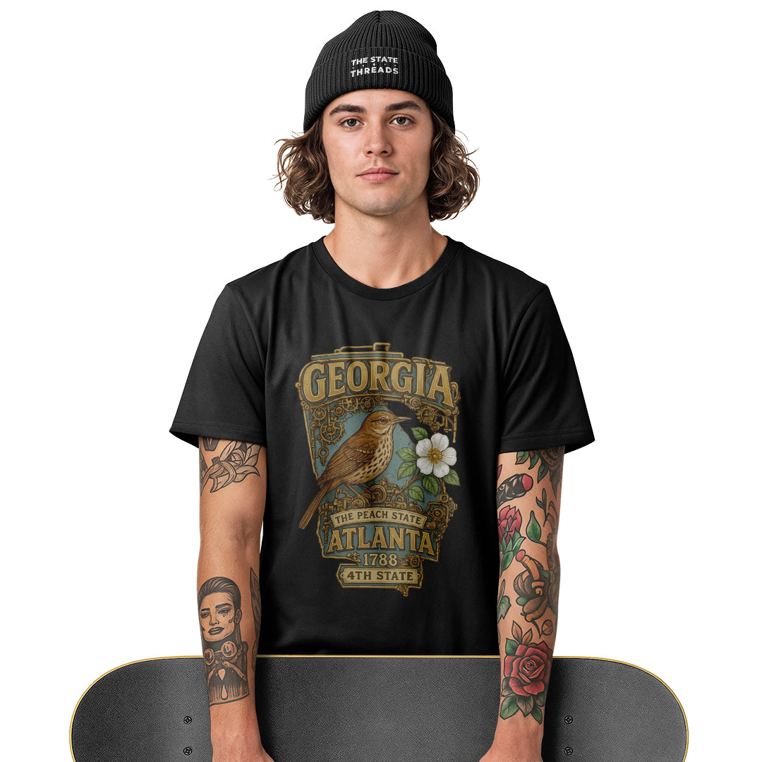 Georgia Steampunk State Bird Flower Peach State Shirt