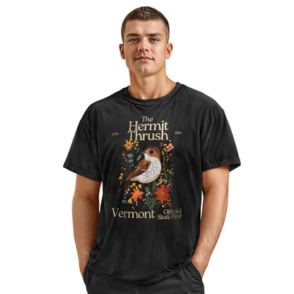 Vermont Hermit Thrush State Bird Vintage Floral Shirt