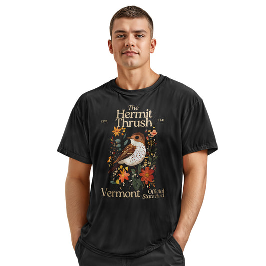 Vermont Hermit Thrush State Bird Vintage Floral Shirt