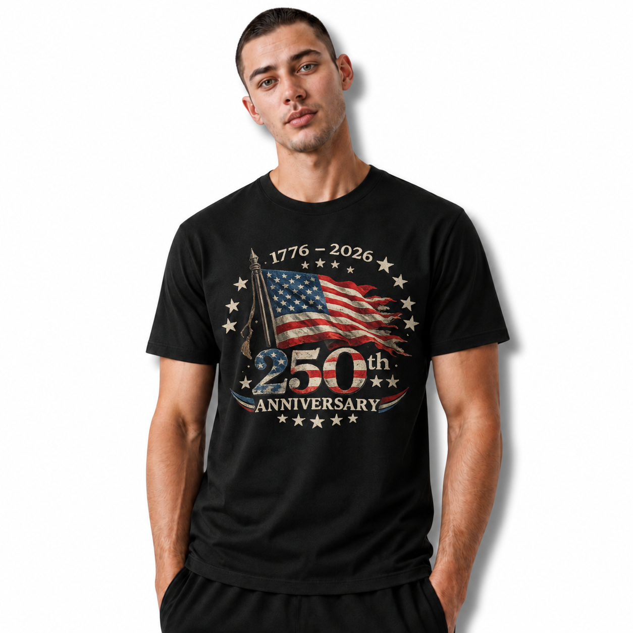 America 250th Anniversary Waving Flag Vintage Patriotic Shirt