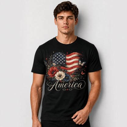 America Floral Flag Butterfly Patriotic Shirt