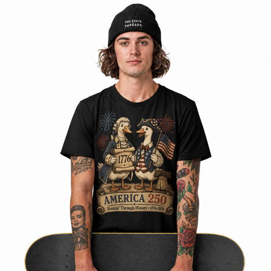 America 250 Honkin Through History Founding Goose Shirt