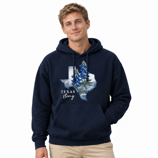 Texas Strong Bluebonnet State Map Hoodie