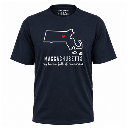 Massachusetts State Map Home Heart Outline Pride Shirt