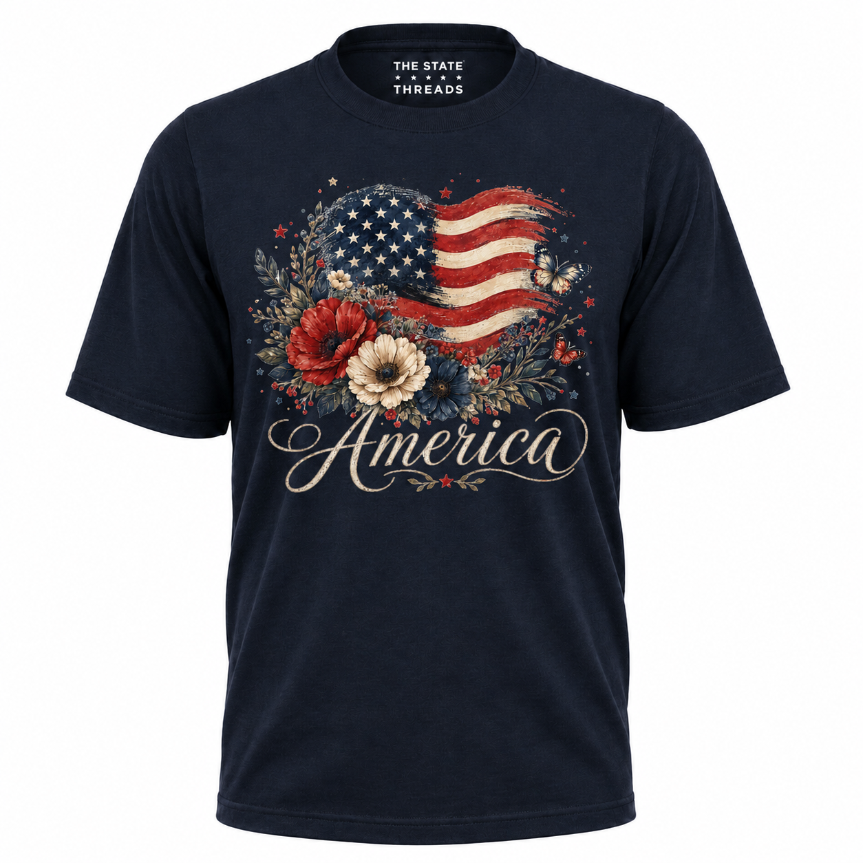 America Floral Flag Butterfly Patriotic Shirt