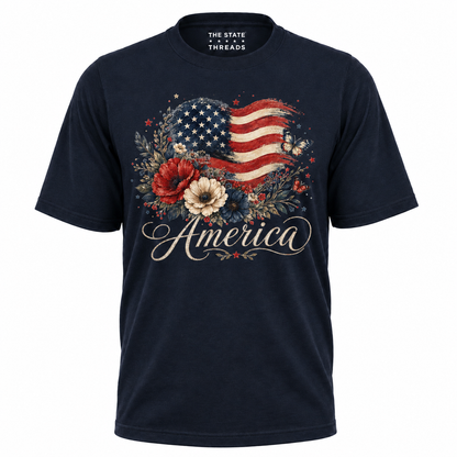 America Floral Flag Butterfly Patriotic Shirt