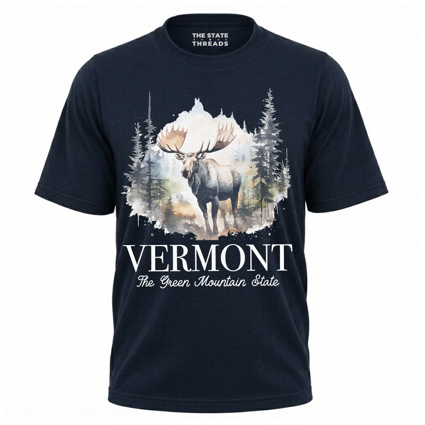 Vermont Watercolor Moose Forest Mountain State Pride Shirt