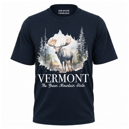 Vermont Watercolor Moose Forest Mountain State Pride Shirt