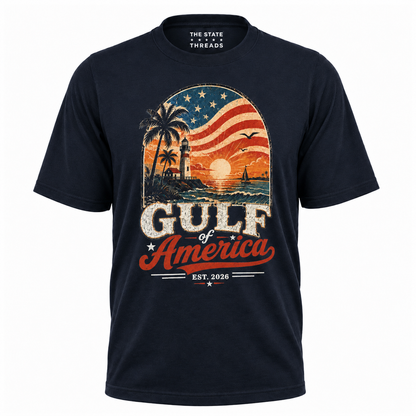 Gulf of America Lighthouse Coastal Sunset Patriotic Shirt