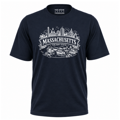 Massachusetts Bay State Boston Skyline Coastal Travel Shirt