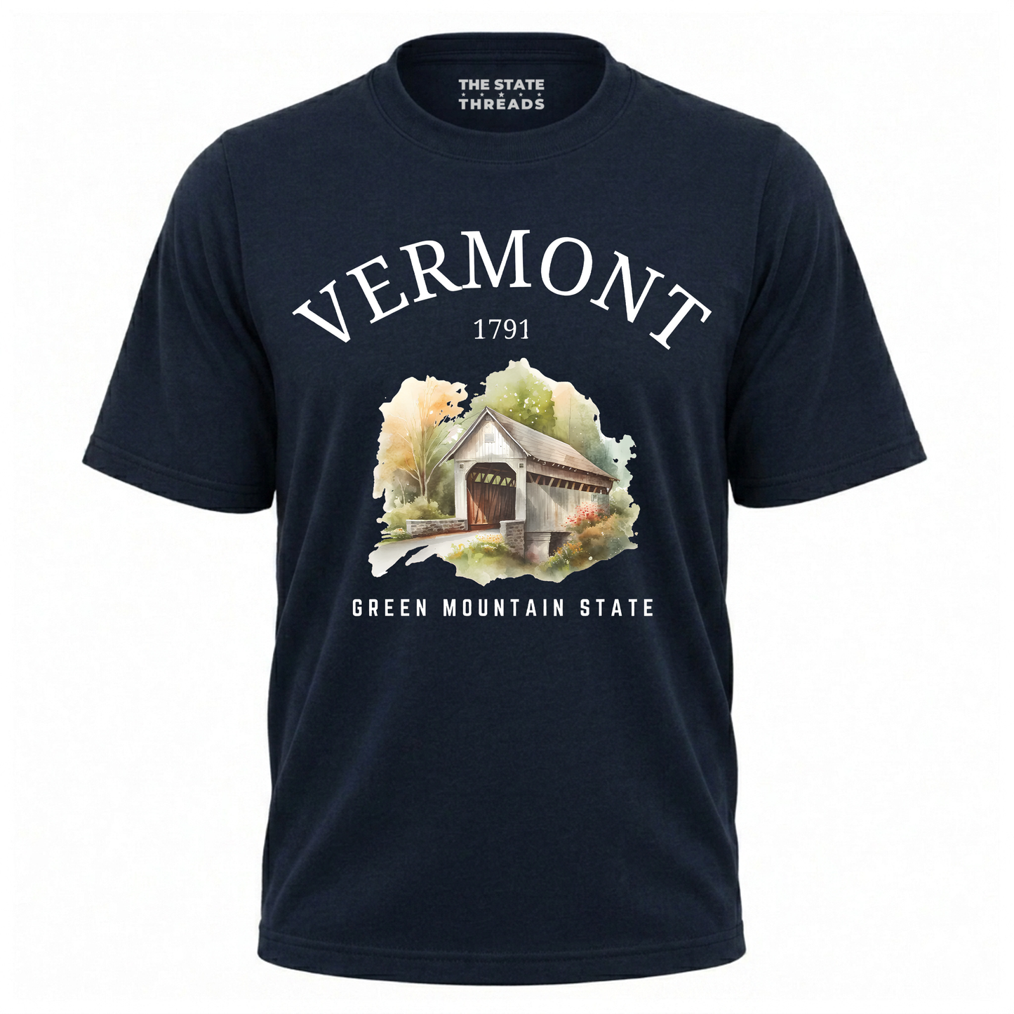 Vermont Green Mountain State Watercolor Covered Bridge Shirt