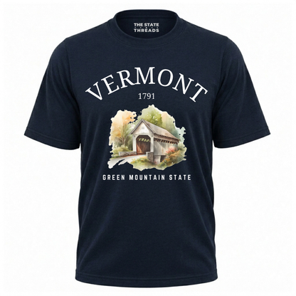 Vermont Green Mountain State Watercolor Covered Bridge Shirt