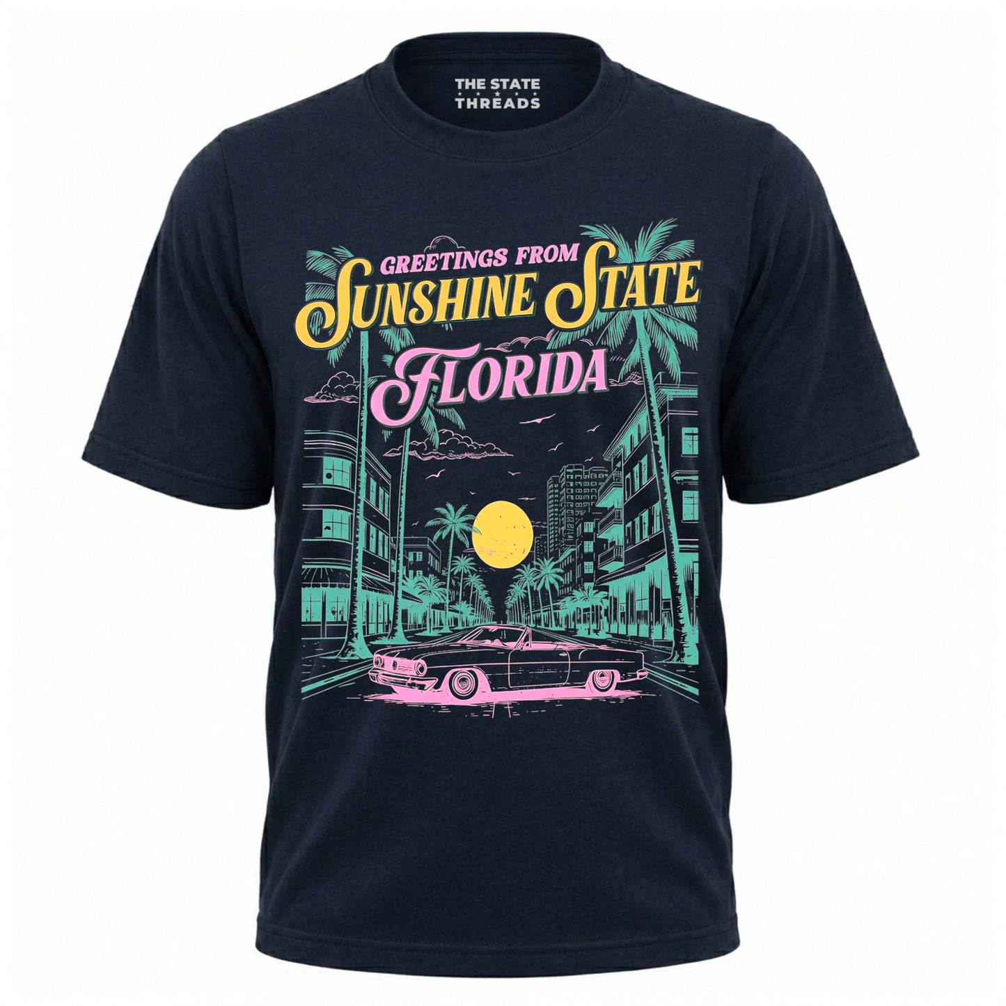Florida Sunshine State Greetings Retro Palm Trees Beach Shirt