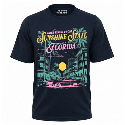 Florida Sunshine State Greetings Retro Palm Trees Beach Shirt