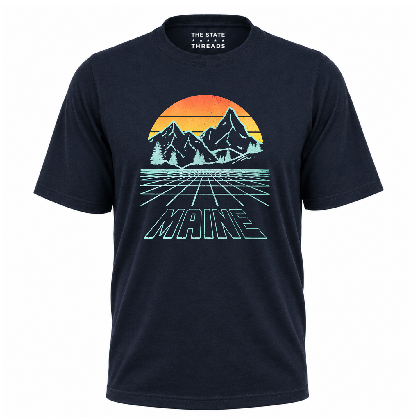 Maine Retro Mountain Sunset Grid Landscape Shirt