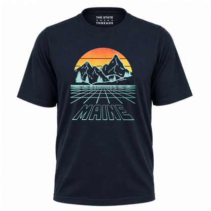 Maine Retro Mountain Sunset Grid Landscape Shirt