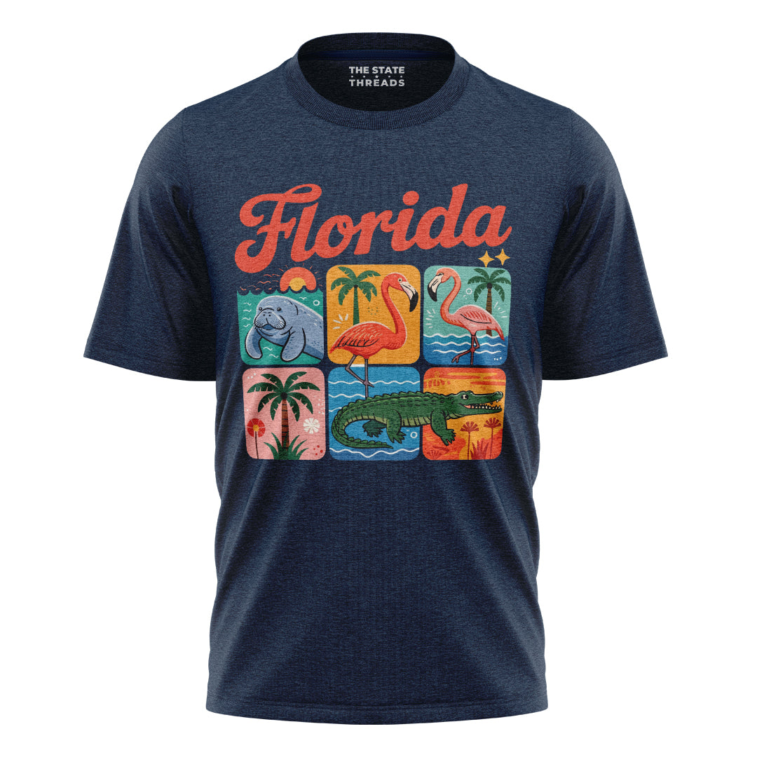 Florida Retro Wildlife Grid Sunshine State Shirt