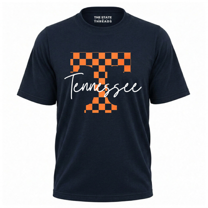 Tennessee Checkerboard Letter T Vintage Script Shirt