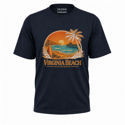 Virginia Beach Retro Sunset Surfboard Shirt