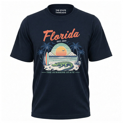 Florida Sunshine State Alligator Retro Sunset Beach Shirt
